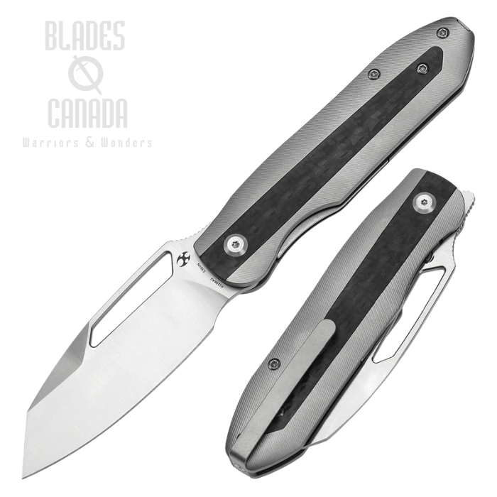 Kansept Thunderhead Flipper Frame Lock Knife, S35VN Satin, Titanium Grey/ CF Black, K1106A2